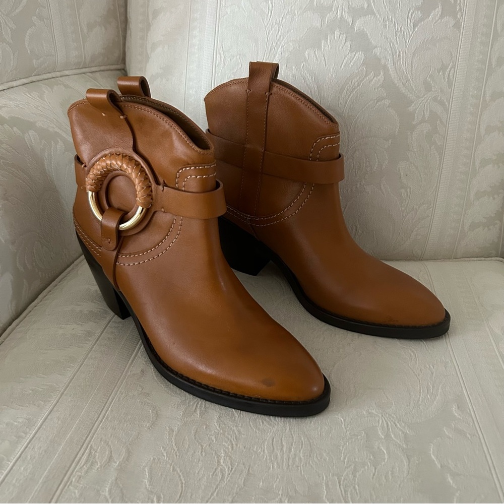 See by Chloe Hanna Chelsea slip inn western style boots in tan leather size 41 - Picture 3 of 12